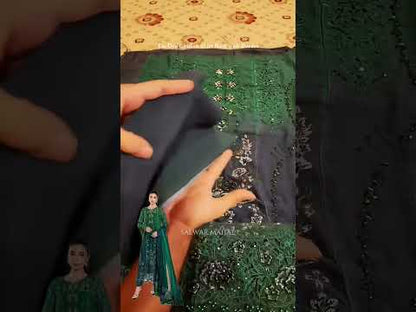 Dark Green Two-Tone Handmade Chiffon Suit