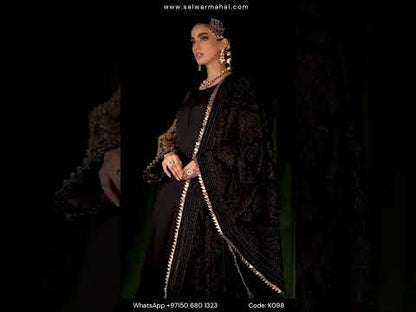 Black Chiffon Sharara with Velvet Dupatta