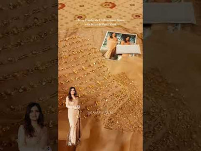 Light Gold Wedding Saree with Handmade Blouse