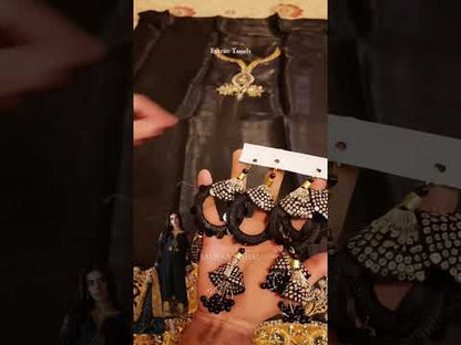 Black Handmade Silk Suit with Chunri Printed Dupatta