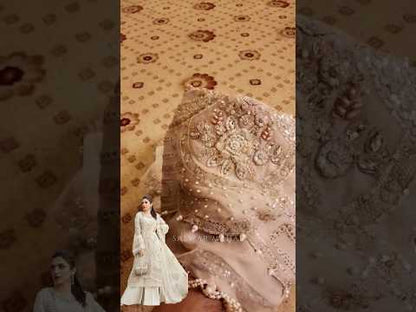 Beige Hand Embellished Chiffon Suit