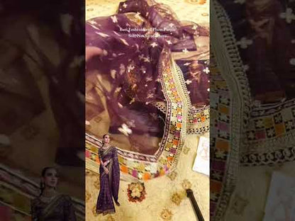 Purple Sequins Embroidered Wedding Saree with Silk Mirror Work Blouse