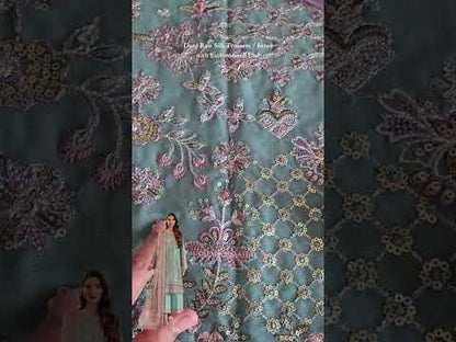 Sea Green Embroidered & Handmade Chiffon Partywear Suit