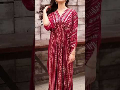Red Sequins Embroidered Kaftan