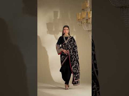 Hand Embroidered Black Velvet Suit with Heavy Embroidered Dupatta