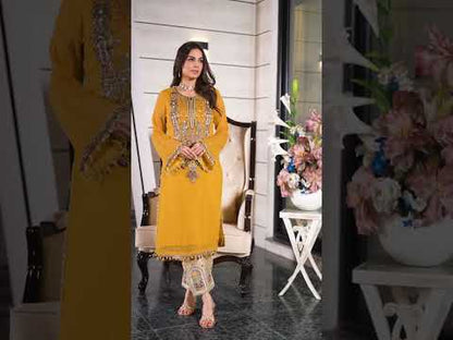 Mustard Handmade Pure Chiffon Suit