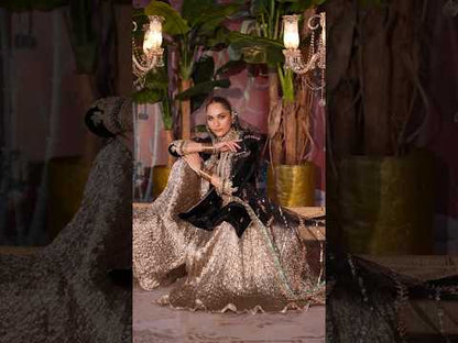 Black Hand Embroidered Velvet Sharara Size 40