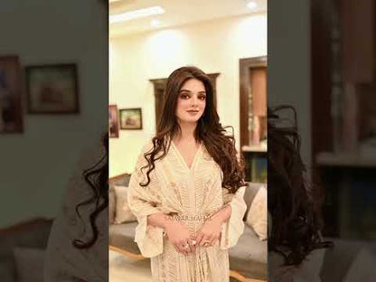 Cream White Sequins Embroidered Kaftan