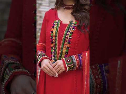 Red Handmade Pure Chiffon Suit