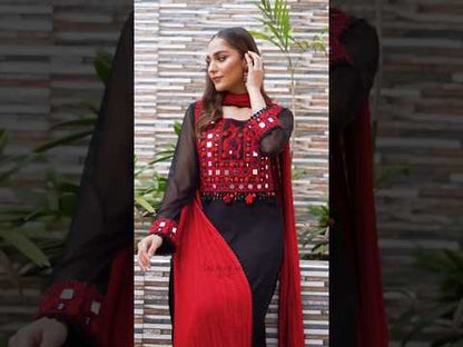 Black Hand Embroidered Pure Chiffon Suit