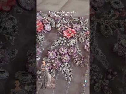 Grey Hand Embellished Wedding Saree