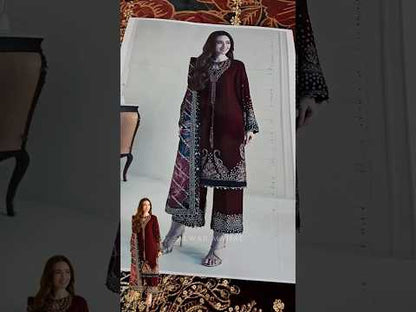 Maroon Pure Micro Velvet Embroidered Suit