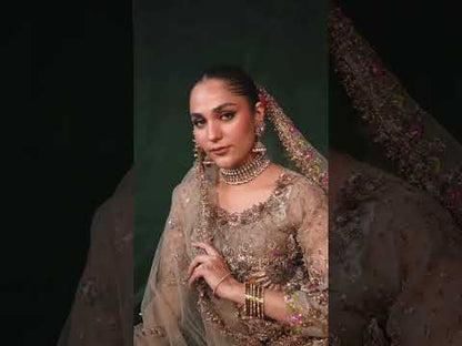 Hand Embroidered Pure Maysuri Golden Brown Bridal Sharara