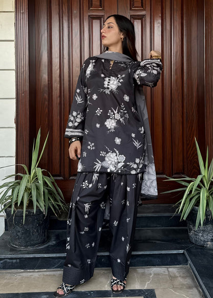 Printed Black Farshi Shalwar for Women Online in KSA Riyadh Saudi Arabia Oman Bahrain Qatar