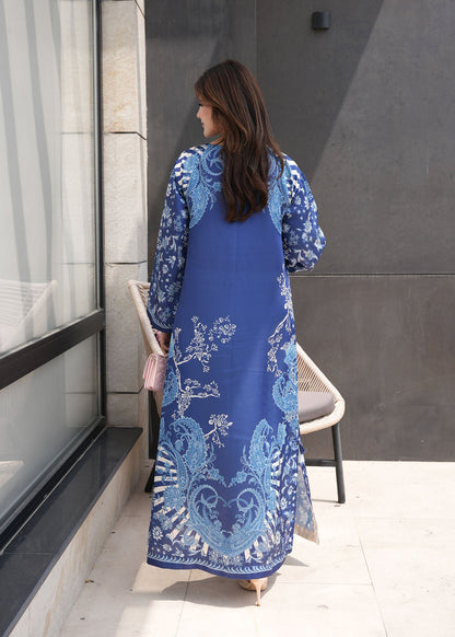Printed Blue Satin Kaftan for Women Online in UK USA Canada