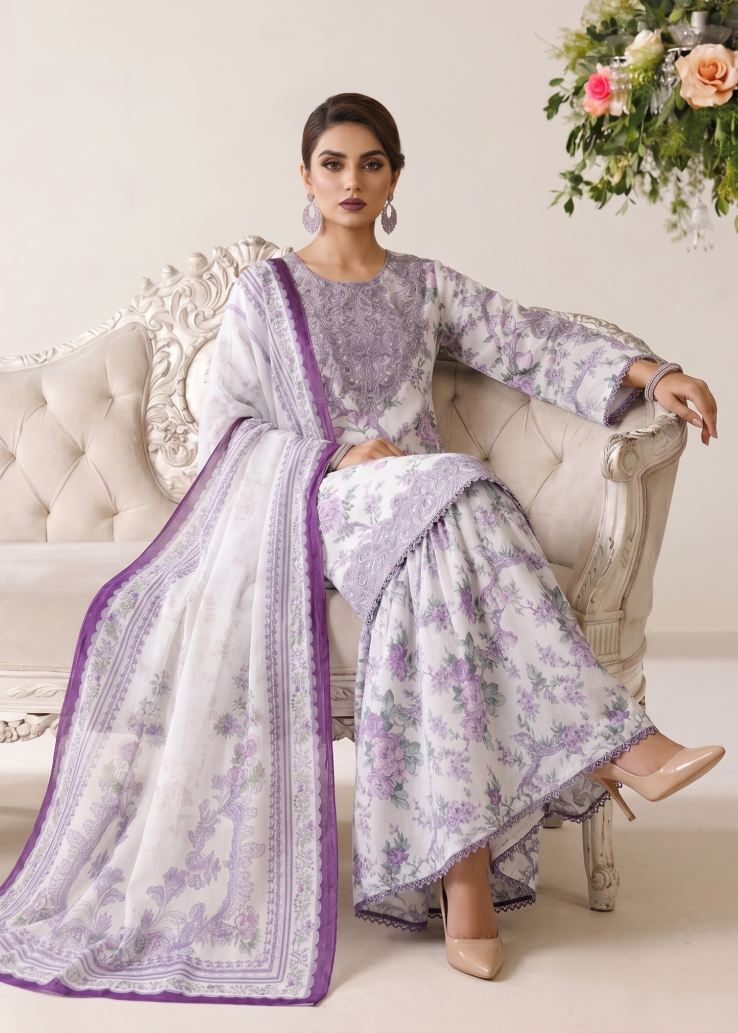Printed Lawn Gharara Salwar Suit Online in Dubai DXB UAE Abudhabi Meena Bazaar