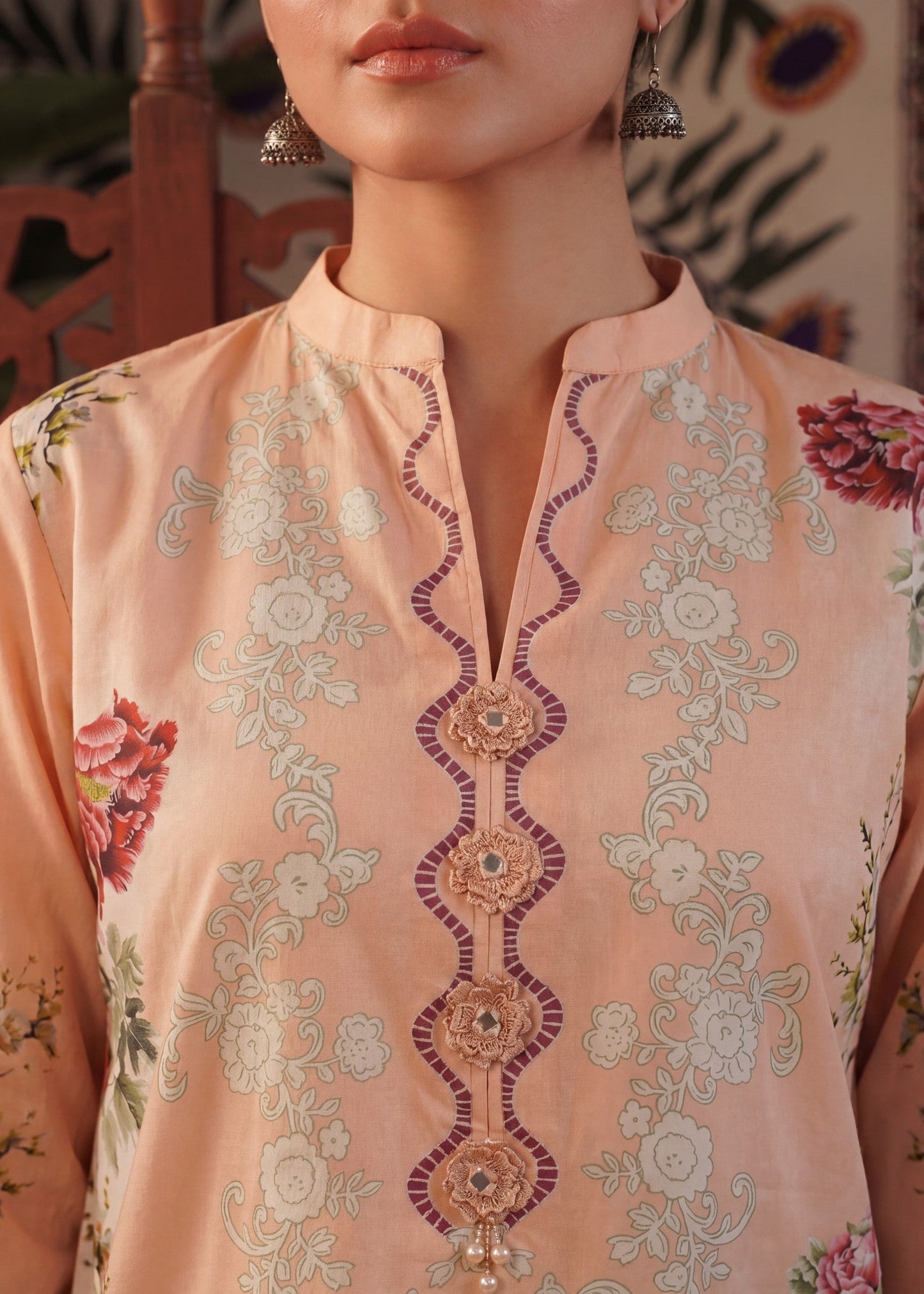 Printed Peach Lawn Co-Ord Set Online in UK USA Canada