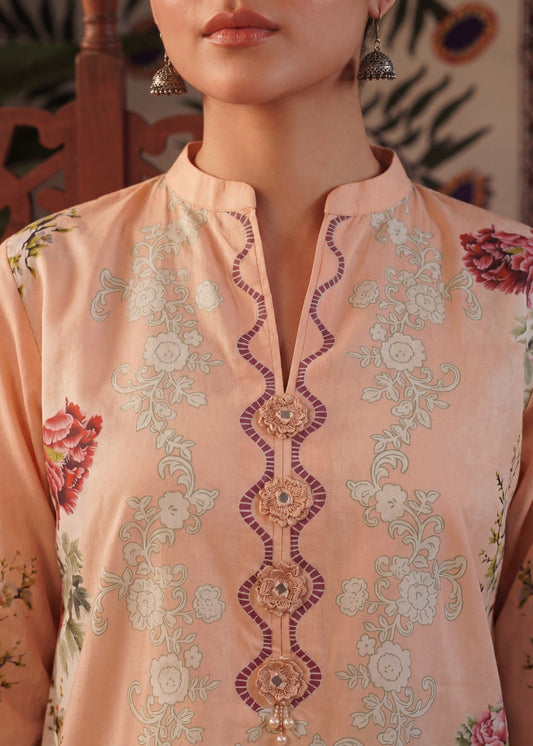 Printed Peach Lawn Co-Ord Set Online in UK USA Canada