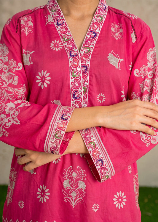 Printed Ruby Red Lawn Salwar Kameez Online in UK USA Canada