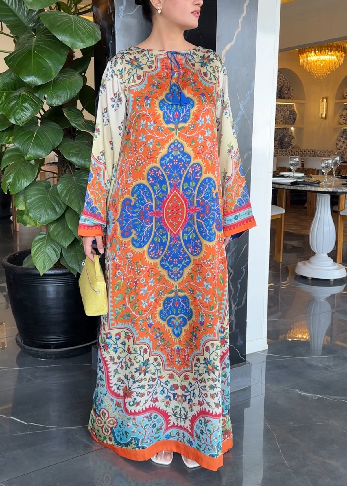 Printed Satin Kaftan for Parties Online in Dubai UAE Abudhabi Ajman Sharjah