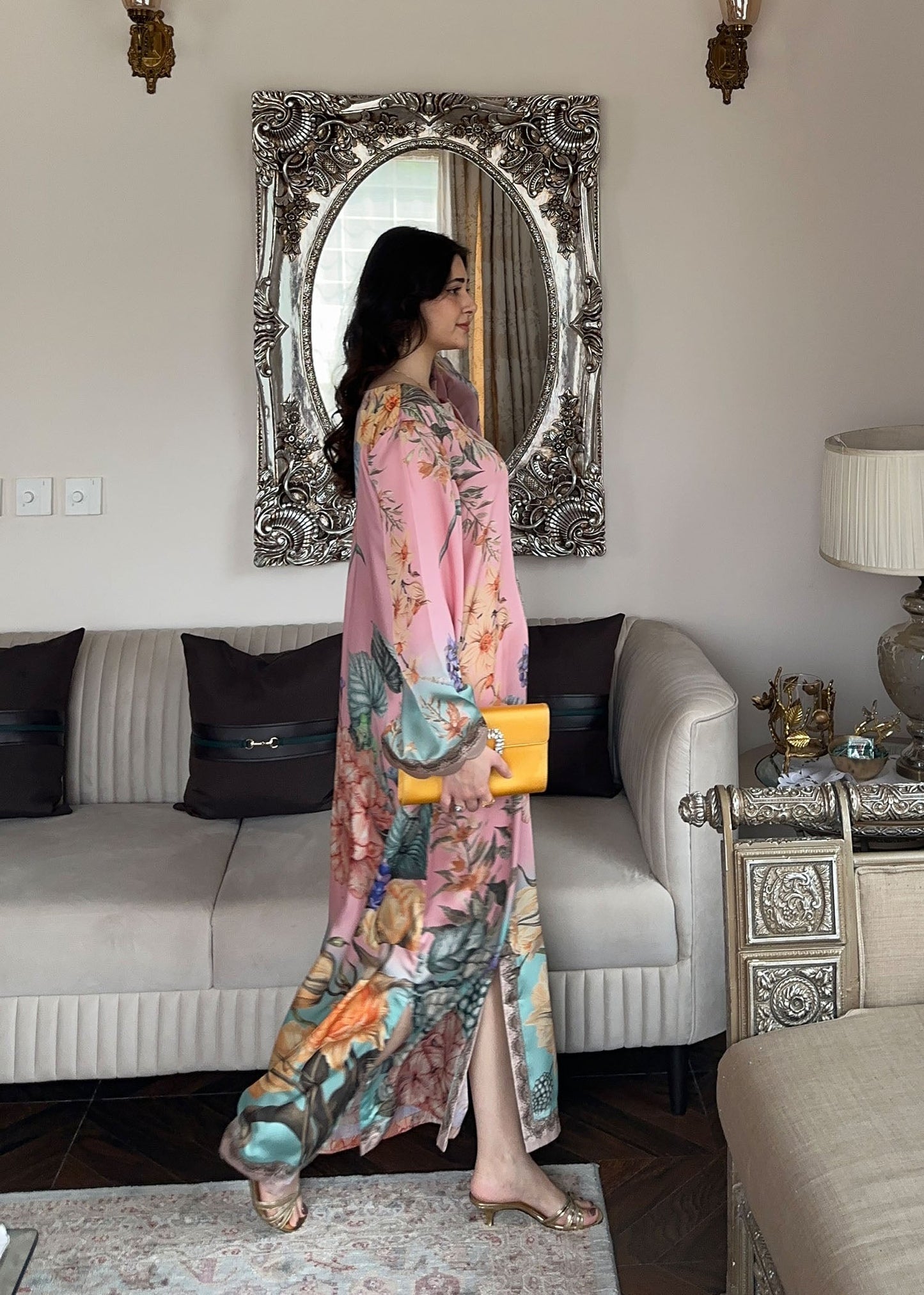 Printed Satin Silk Kaftan for Party Online in Dubai DXB UAE Abudhabi Meena Bazaar