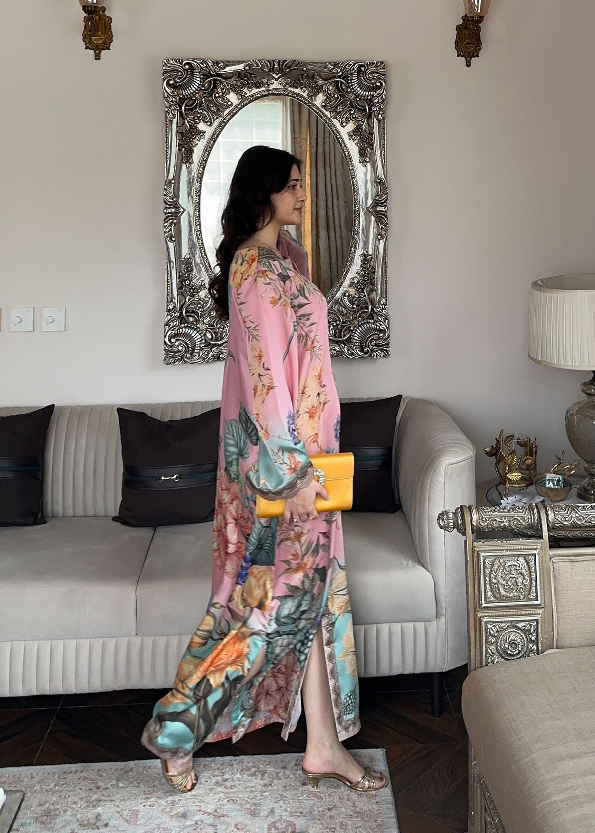 Printed Satin Silk Kaftan for Party Online in Dubai DXB UAE Abudhabi Meena Bazaar