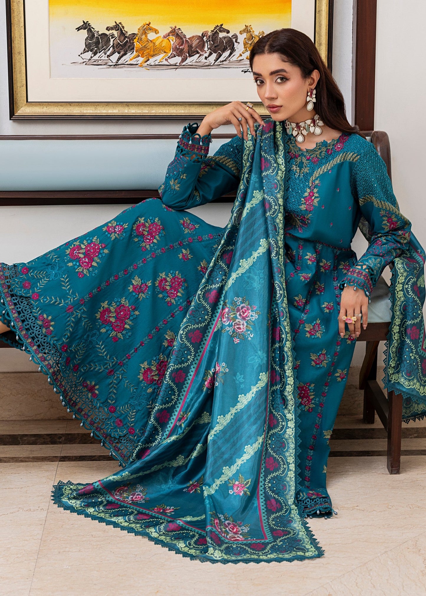 Printed Teal Lawn 3 Piece Pakistani Suit Online in Dubai UAE Abudhabi Ajman Sharjah