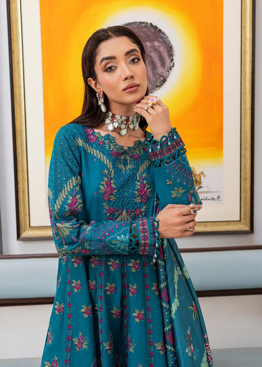 Printed Teal Lawn Pakistani Suit for Women Online in Sri Lanka India Australia