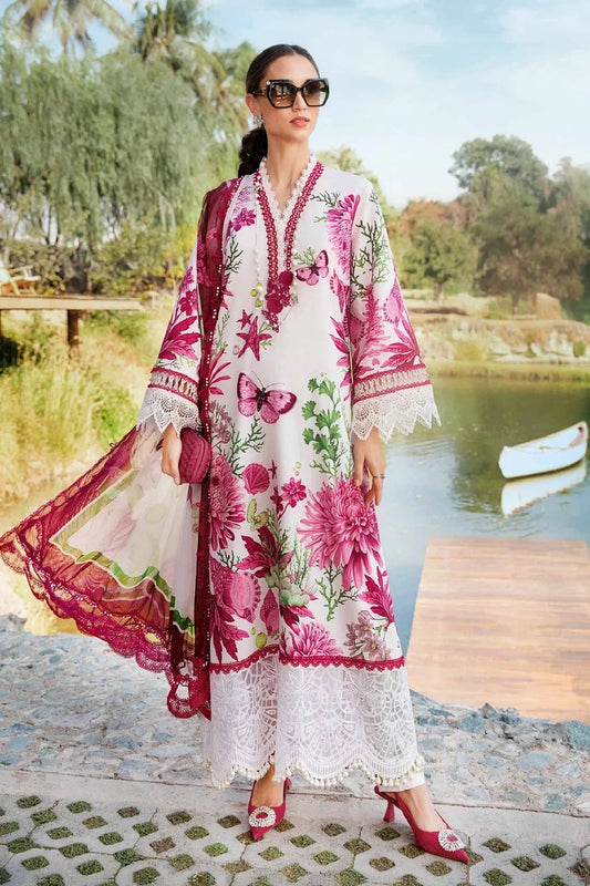 White & Pink Pure Lawn Suit with Chiffon Dupatta