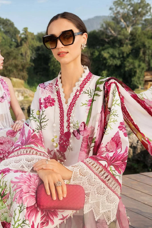 White & Pink Pure Lawn Suit with Chiffon Dupatta
