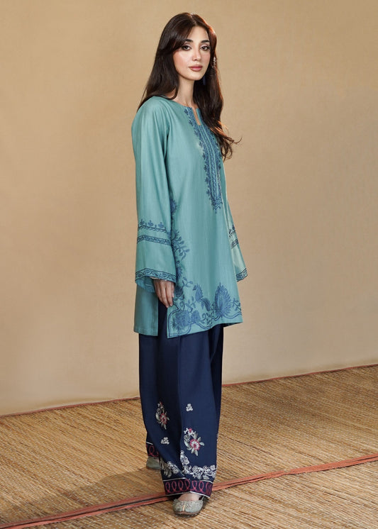 Prussian Blue Aari Inspired Embroidered Kurta Set Online in KSA Riyadh Saudi Arabia Oman Bahrain Qatar