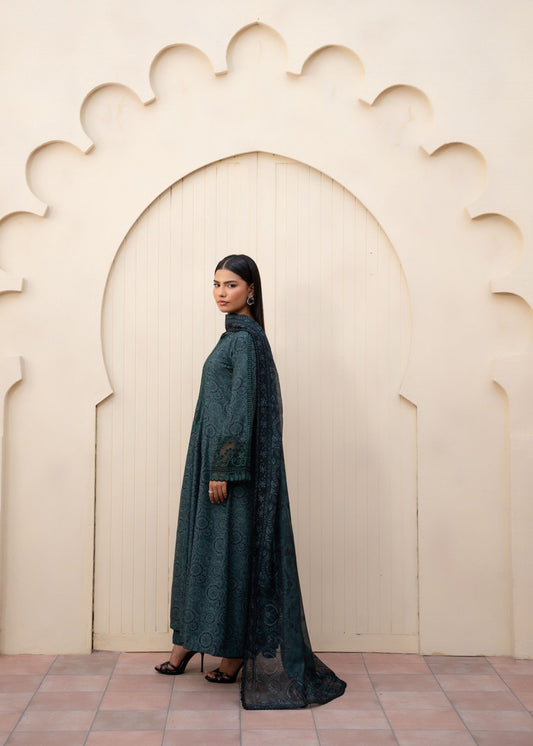 Prussian Blue Blended Khaddar Maxi Unstitched Suit Online in Sri Lanka India Australia