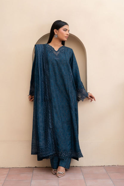 Prussian Blue Embroidered Blended Khaddar Pakistani Suit Online in Dubai UAE Abudhabi Ajman Sharjah