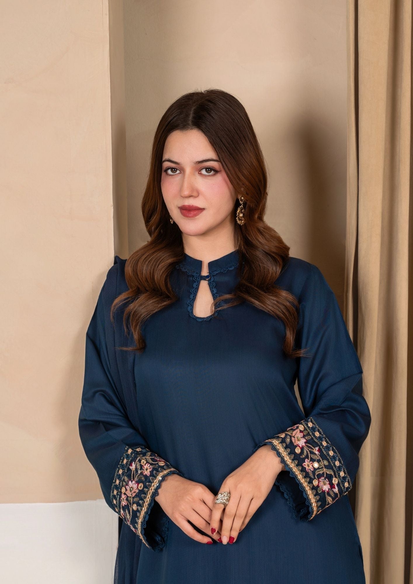 Prussian Blue Embroidered Farshi Shalwar Pakistani Suit Online in Sri Lanka India Australia