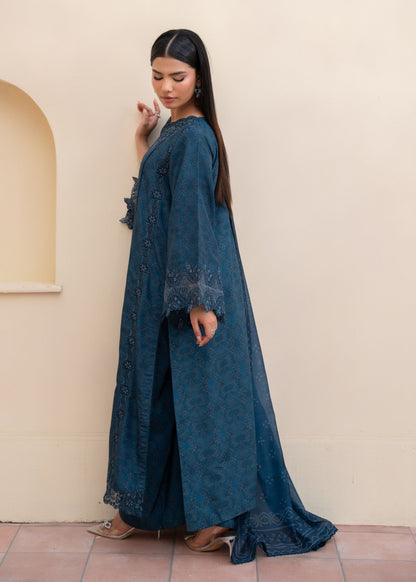 Prussian Blue Embroidered Khaddar Shalwar Kameez Online in UK USA Canada