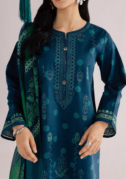Prussian Blue Embroidered Lawn Dress Material Online in Dubai UAE Abudhabi Ajman Sharjah