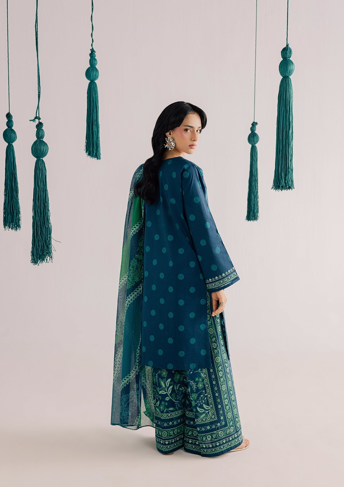 Prussian Blue Embroidered Lawn Dupatta Set Online in Dubai DXB UAE Abudhabi Meena Bazaar