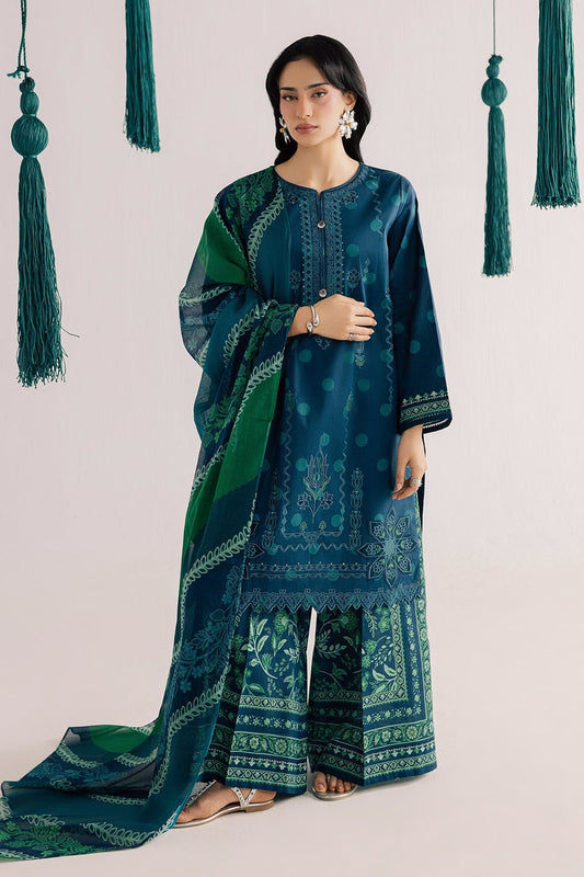 Prussian Blue Embroidered Lawn Kurta Set Online in Dubai UAE Abudhabi Ajman Sharjah