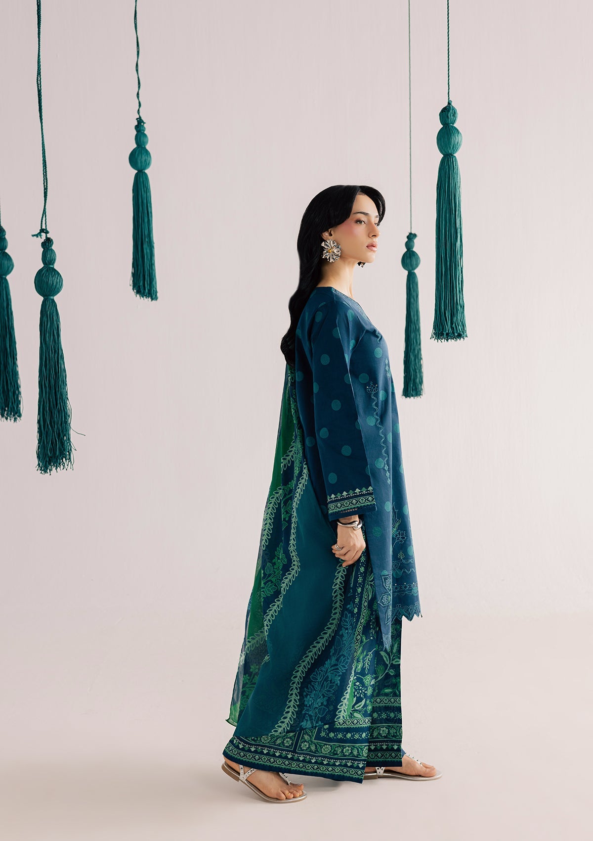 Prussian Blue Lawn 3 Piece Suit Online in UK USA Canada