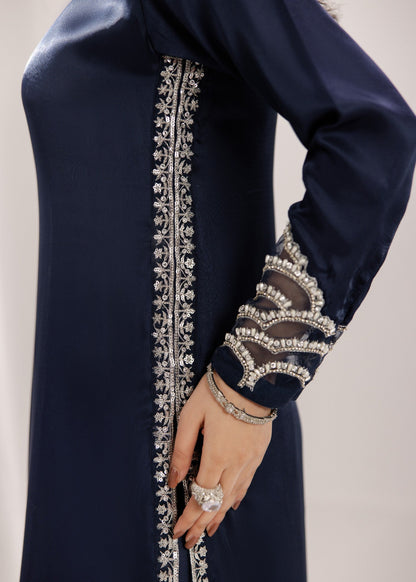 Prussian Blue Organza Dupatta Silk Suit Online in Dubai DXB UAE Abudhabi Meena Bazaar