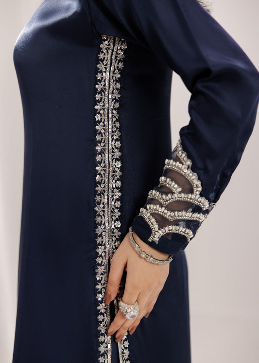 Prussian Blue Organza Dupatta Silk Suit Online in Dubai DXB UAE Abudhabi Meena Bazaar