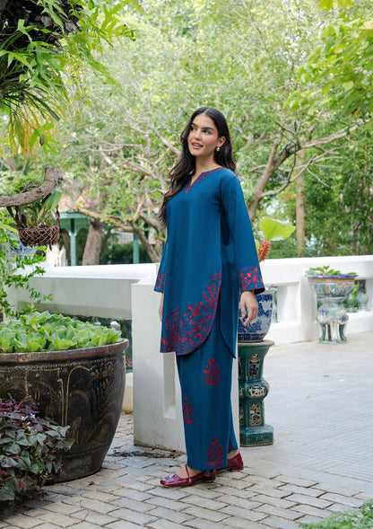 Prussian Blue Winter Wear Khaddar Kurta Set Online in Sri Lanka India Australia