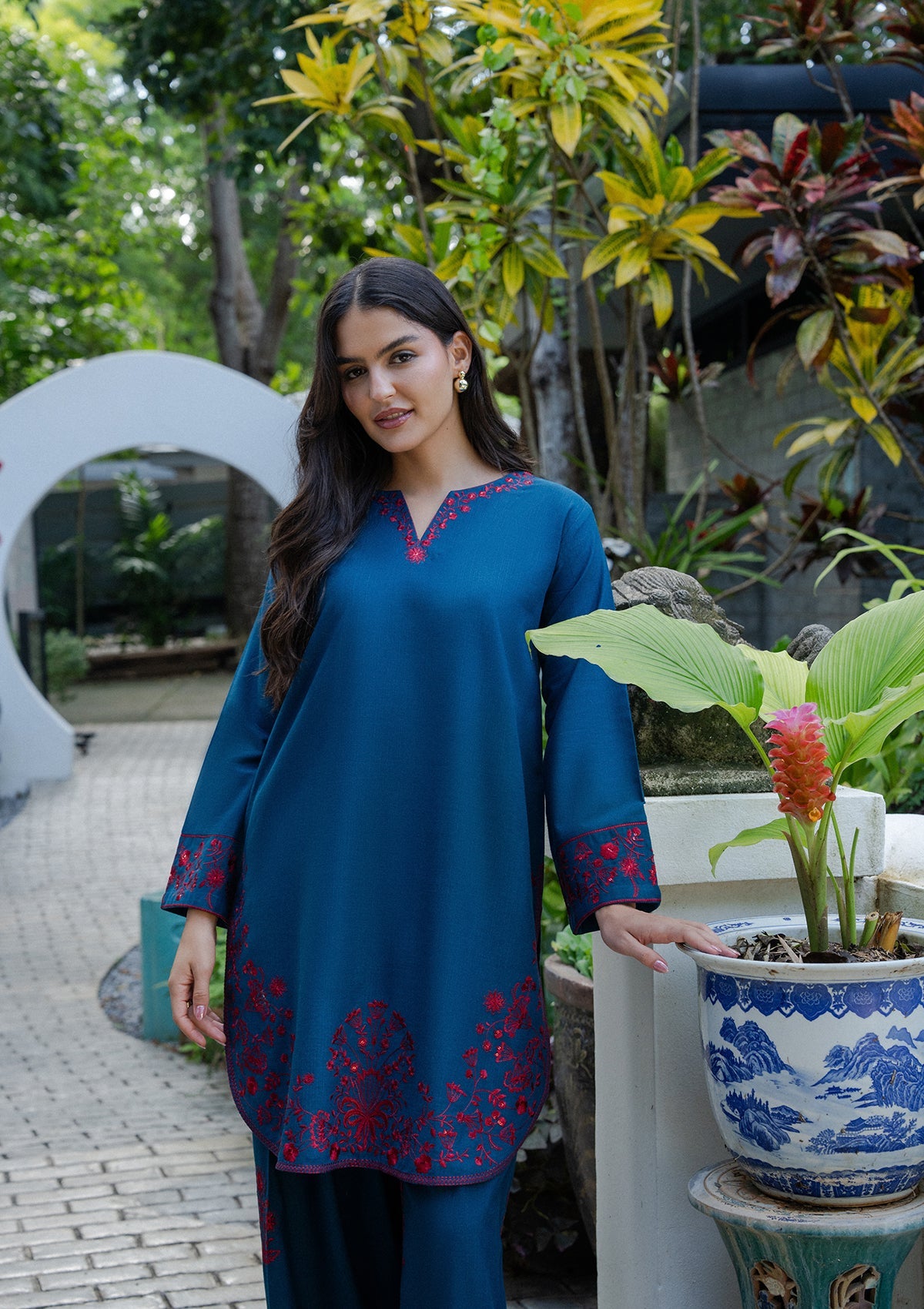 Prussian Blue Winter Wear Khaddar Kurta Set Online in Sri Lanka India Australia