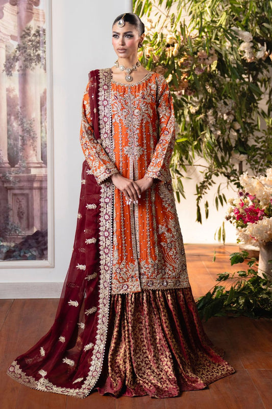 Pumpkin Orange Banarasi Embroidered Gharara Online in Dubai UAE Abudhabi Ajman Sharjah