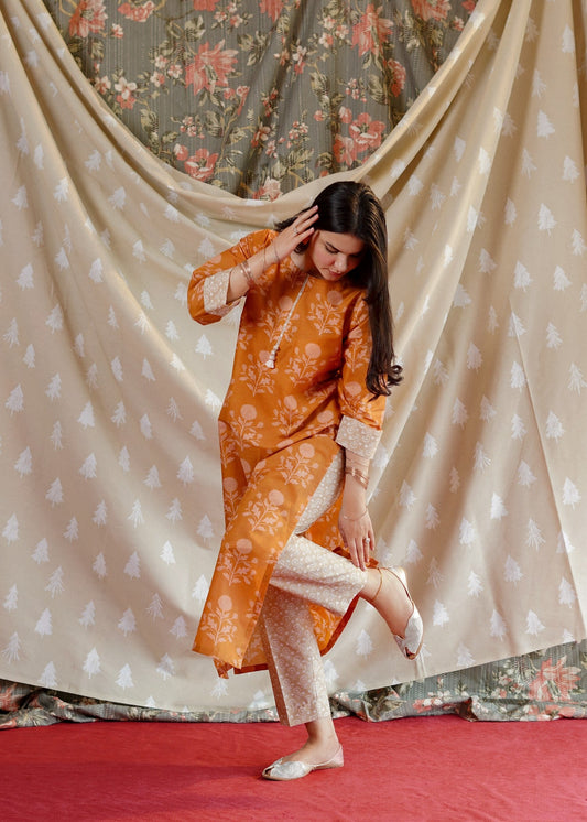 Pumpkin Orange Lawn Kurta Set Online in Sri Lanka India Australia