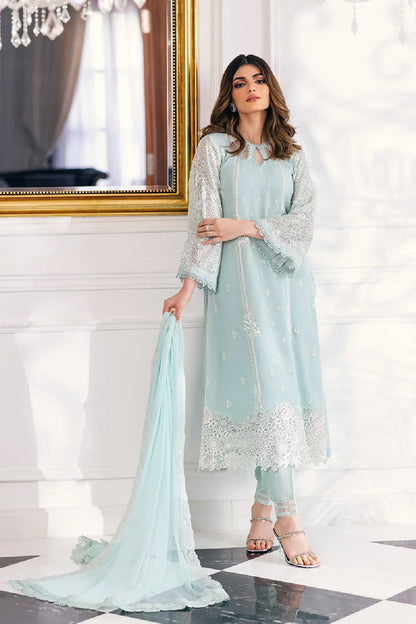 Sea Blue Chiffon Embroidered Suit