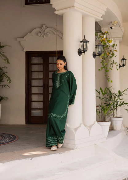 Pure Lawn Bottle Green Straight Cut Kurta with Farshi Shalwar Online in KSA Riyadh Saudi Arabia Oman Bahrain Qatar