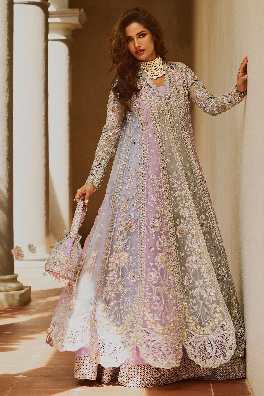 Pure Organza Coat-Style Embroidered Suit Online in KSA Riyadh Saudi Arabia Oman Bahrain Qatar