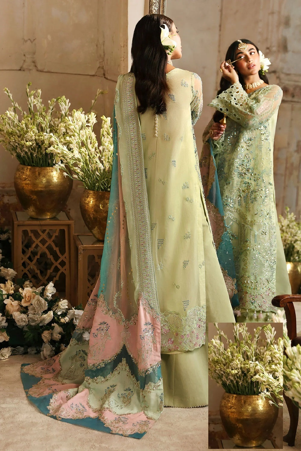 Pure Organza Lemon Green Designer Suit Online in Sri Lanka India Australia