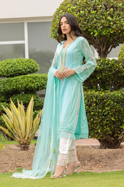 Hand Embroidered Pure Cotton Chikankari Suit with Heavy Pearl Work